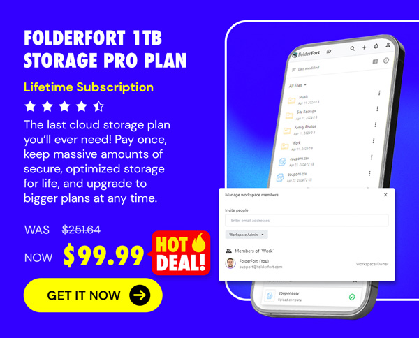 FolderFort 1TB Storage Pro Plan: Lifetime Subscription