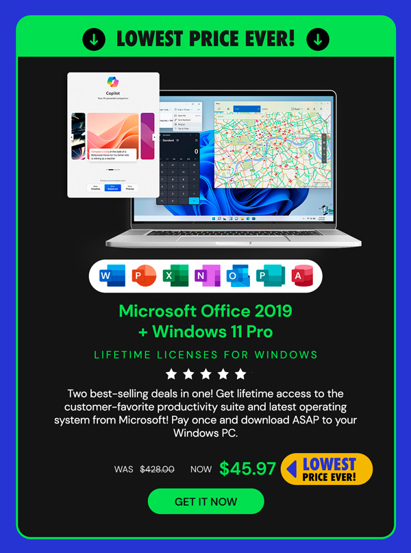 The All-in-One Microsoft Office Pro 2019 for Windows: Lifetime License + Windows 11 Pro Bundle