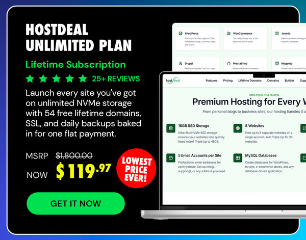 Hostdeal Unlimited Plan: Lifetime Subscription
