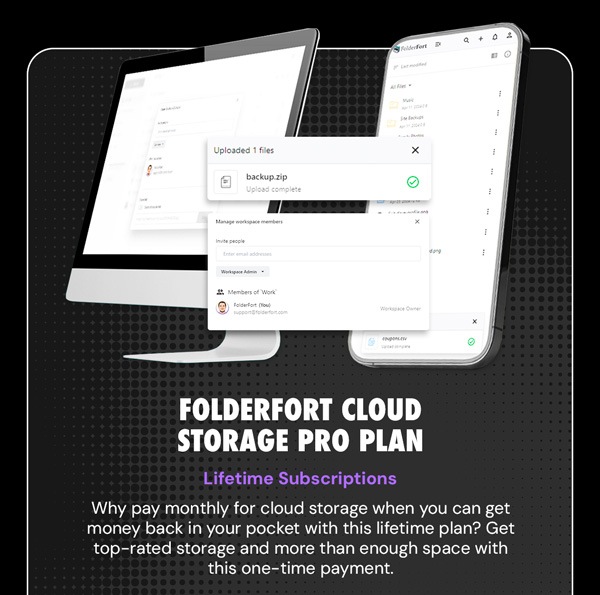 FolderFort 1TB or 2TB Cloud Storage Pro Plan: Lifetime Subscription