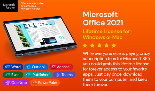 Microsoft Office 2021 for Windows or Mac: Lifetime License