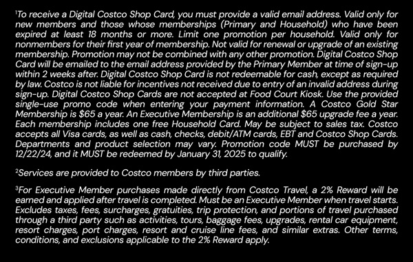 Digital Costco Shop Card Disclaimer | Terms & Conditions Apply - See Website for Details