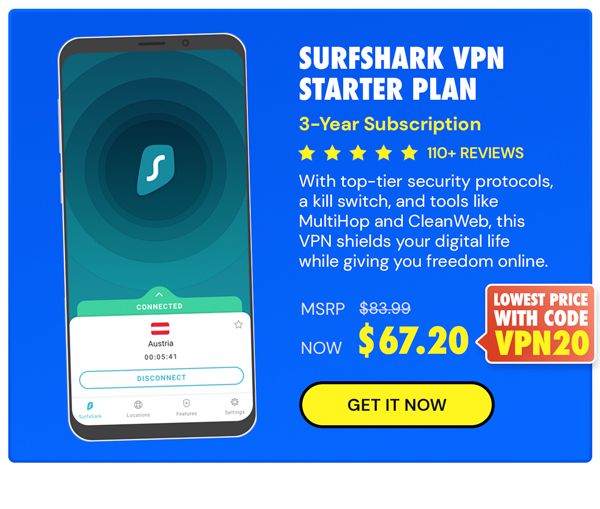 Surfshark VPN Starter Plan: 3-Yr Subscription