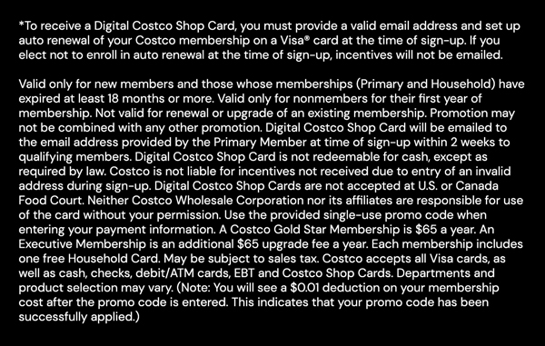 Digital Costco Shop Card Disclaimer | Terms & Conditions Apply - See Website for Details