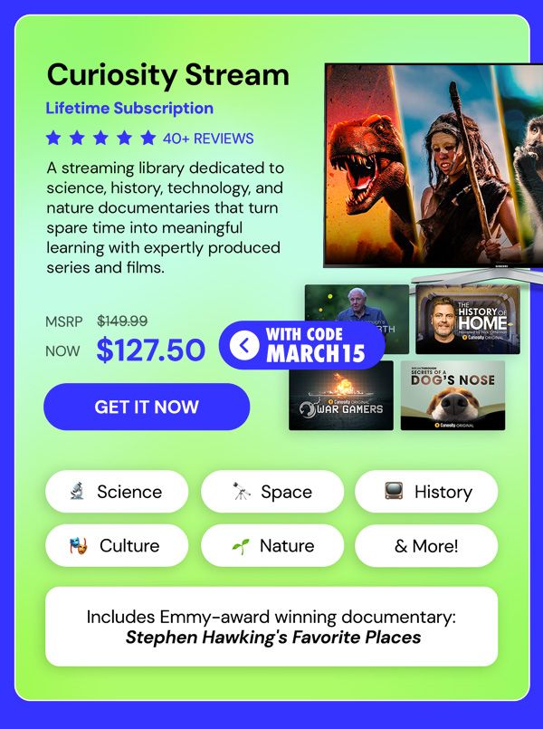 Curiosity Stream Standard Plan: Lifetime Subscription