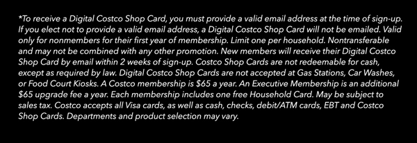 Digital Costco Shop Card Disclaimer | Terms & Conditions Apply - See Website for Details