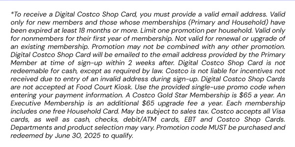 Digital Costco Shop Card Disclaimer | Terms & Conditions Apply - See Website for Details