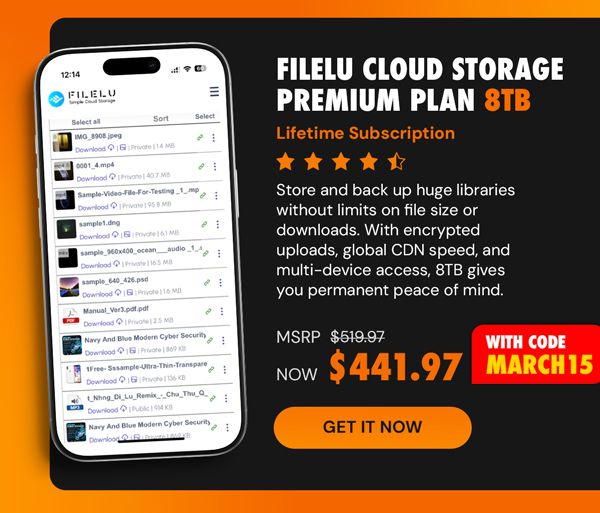 FileLu Cloud Storage Premium Plan: Lifetime Subscription (8TB)