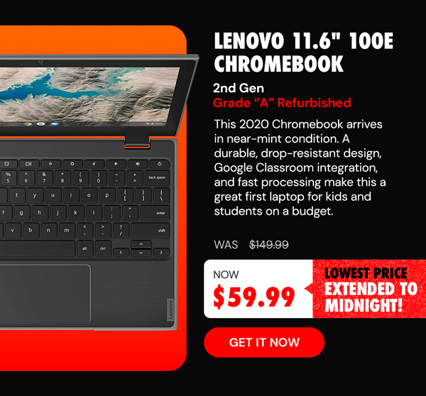 Lenovo 11.6" 100e Chromebook 2nd Gen (2019) 1.1GHz Celeron 4020 4GB RAM 16GB eMMC (Refurbished)