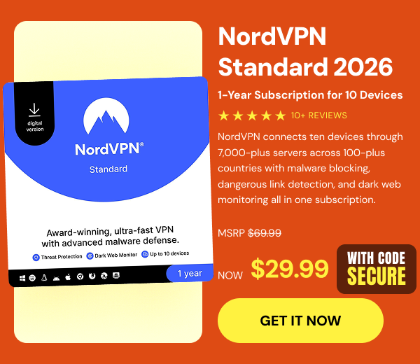 NordVPN Standard 2026 - VPN & Cybersecurity - 10 Devices: 1-Year Subscription