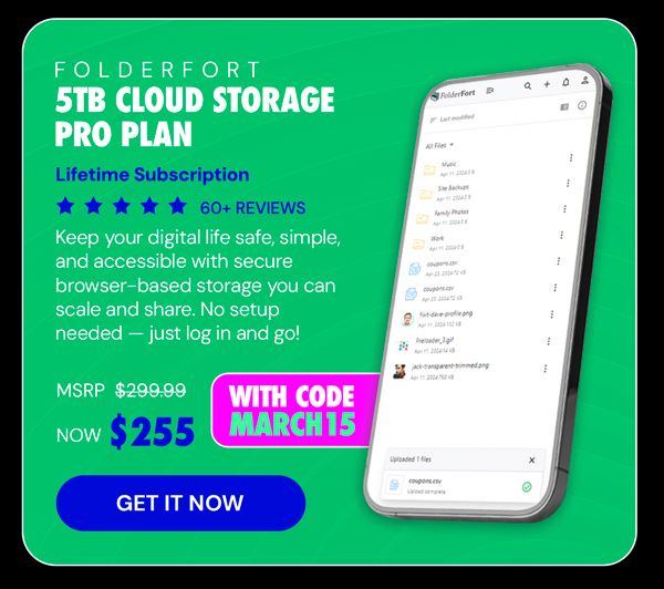 FolderFort 5TB Cloud Storage Pro Plan Lifetime Subscription