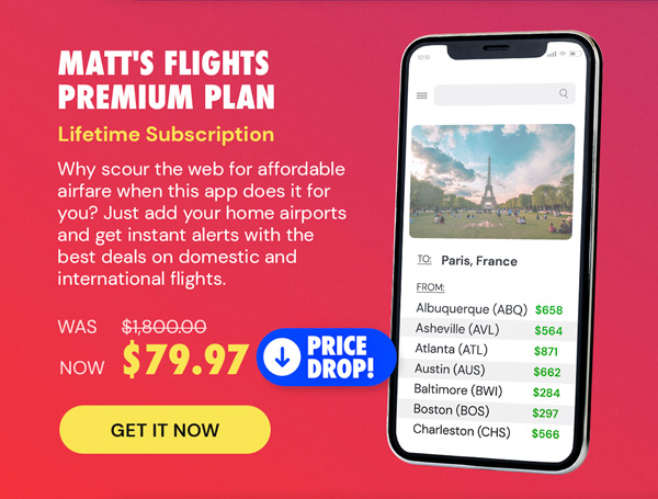 Matt's Flights Premium Plan (Lifetime Subscription) - Save up to 90% on Domestic & International flights