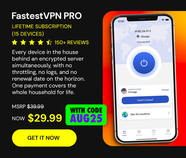 FastestVPN PRO: Lifetime Subscription (15 Devices)