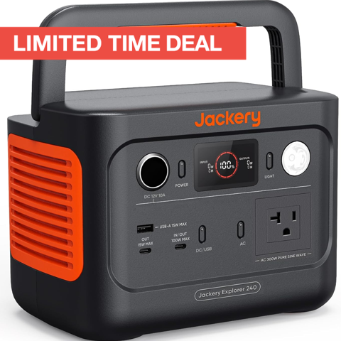 Jackery Explorer 240 v2 Portable Power Station, 256Wh LiFePO4 Battery with 300W AC/100W USB-C Output, 1Hr Fast Charging, Versatile Scenarios-Outdoor/Camping/RV/Travel/Emergency Backup