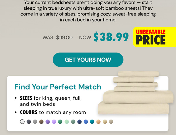 6-Piece Bamboo-Blend Comfort Luxury Sheet Set in Your Choice of Size and Color