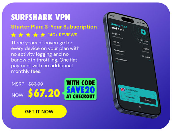 Surfshark VPN Starter Plan: 3-Yr Subscription