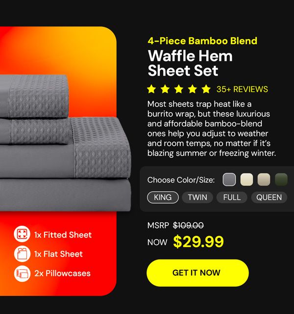4 Piece Bamboo Blend Waffle Hem Sheet Set King (Gray)