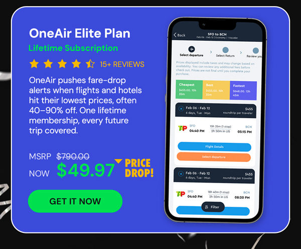 OneAir Elite Plan: Lifetime Subscription (Save Big on Flights, Hotels & More)