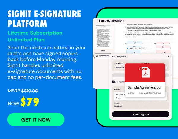 SignIt E-Signature Platform Unlimited Plan: Lifetime Subscription