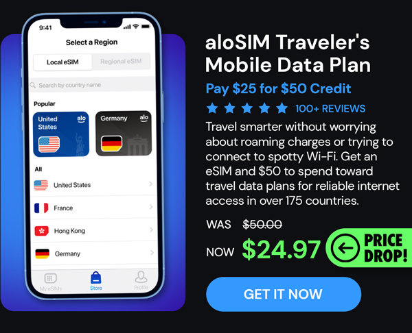 aloSIM Traveler's Mobile Data Plan: Pay $25 for $50 Credit