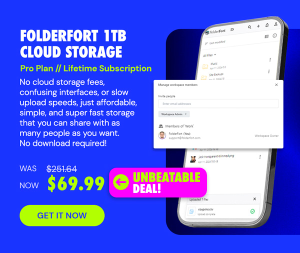 FolderFort 1TB Storage Pro Plan: Lifetime Subscription