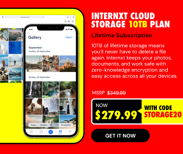 Internxt Cloud Storage Lifetime Subscription: 10TB Plan