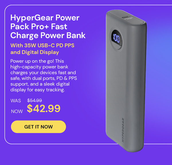 HyperGear Power Pack Pro+ Fast Charge Power Bank with 35W USB-C PD PPS and Digital Display