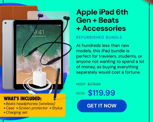 Apple iPad 6th Gen (2018) 32GB WiFi Space Gray (Refurbished) + Beats Flex Headphones Bundle