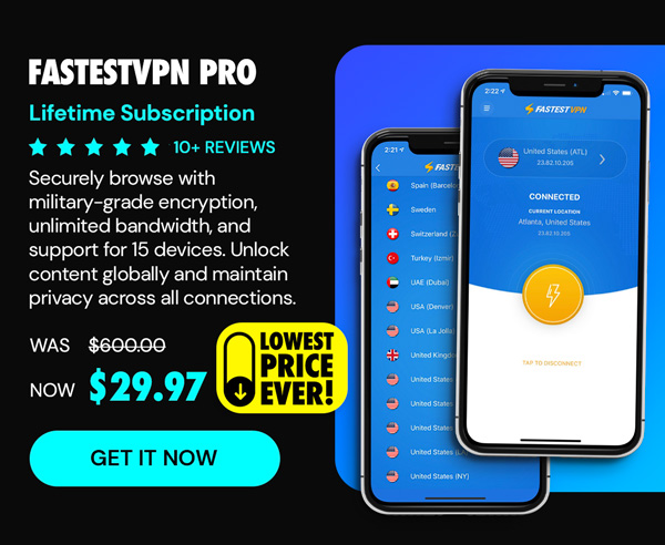FastestVPN PRO: Lifetime Subscription (15 Devices)