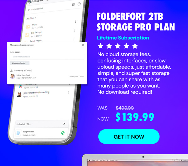 FolderFort 2TB Storage Pro Plan: Lifetime Subscription