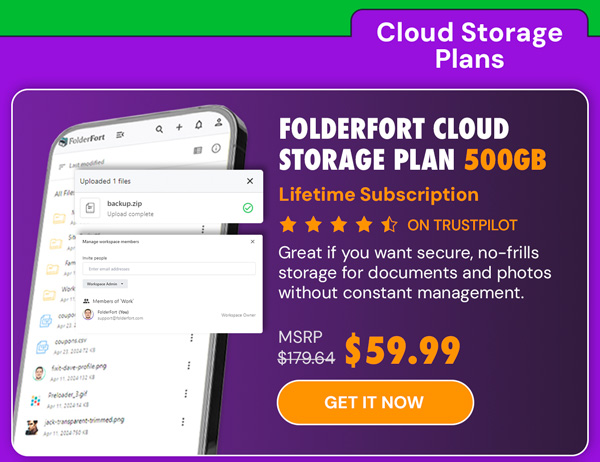 FolderFort 500GB Cloud Storage Plan Lifetime Subscription