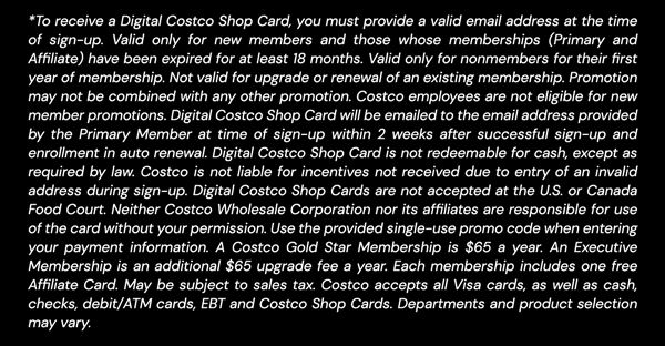 Digital Costco Shop Card Disclaimer | Terms and Conditions Apply - See Website for Details