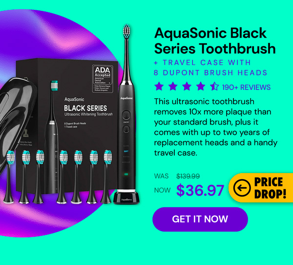 AquaSonic Black Series Toothbrush & Travel Case with 8 Dupont Brush Heads