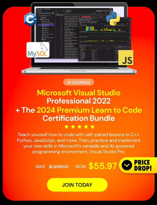 Microsoft Visual Studio Professional 2022 + The 2024 Premium Learn to Code Certification Bundle