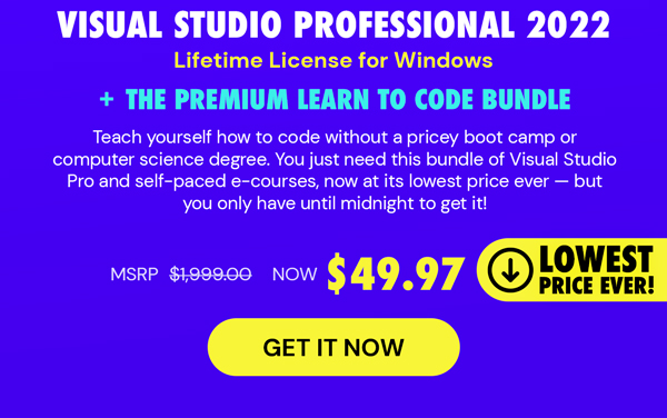 Microsoft Visual Studio Professional 2022 + The Premium Learn to Code Certification Bundle