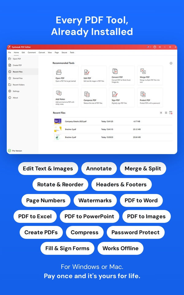 Systweak PDF Editor Pro: Lifetime Subscription