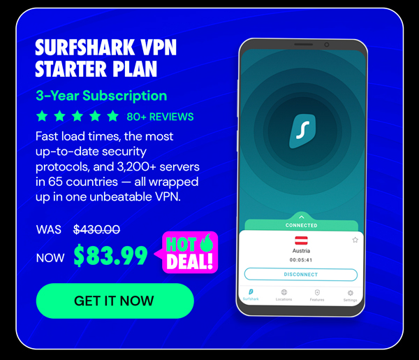 Surfshark VPN Starter Plan: 3-Yr Subscription