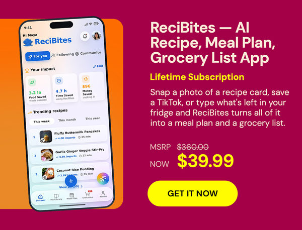 ReciBites - AI Recipe, Meal Plan, Grocery List App: Lifetime Subscription