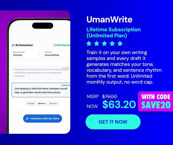UmanWrite All-in-One AI Writing Platform: Lifetime Subscription (Unlimited Plan/Unlimited Words)