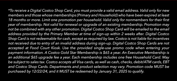Digital Costco Shop Card Disclaimer | Terms & Conditions Apply - See Website for Details