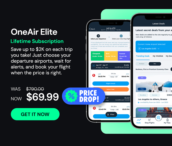 OneAir Elite Plan: Lifetime Subscription (Save Big on Flights, Hotels & More)