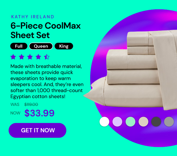 Kathy Ireland 6-Piece CoolMax Sheet Set (Light Grey/Queen)
