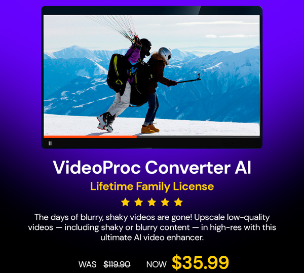 VideoProc Converter AI: Lifetime Family License For Windows or Mac