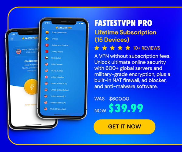 FastestVPN PRO: Lifetime Subscription (15 Devices)