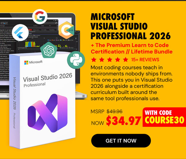 Microsoft Visual Studio Professional 2026 + The Premium Learn to Code Certification Bundle