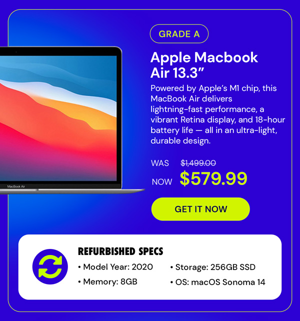 Apple MacBook Air 13.3" (2020) M1 MGN63LL/A 8GB RAM 256GB SSD Space Gray (Refurbished)