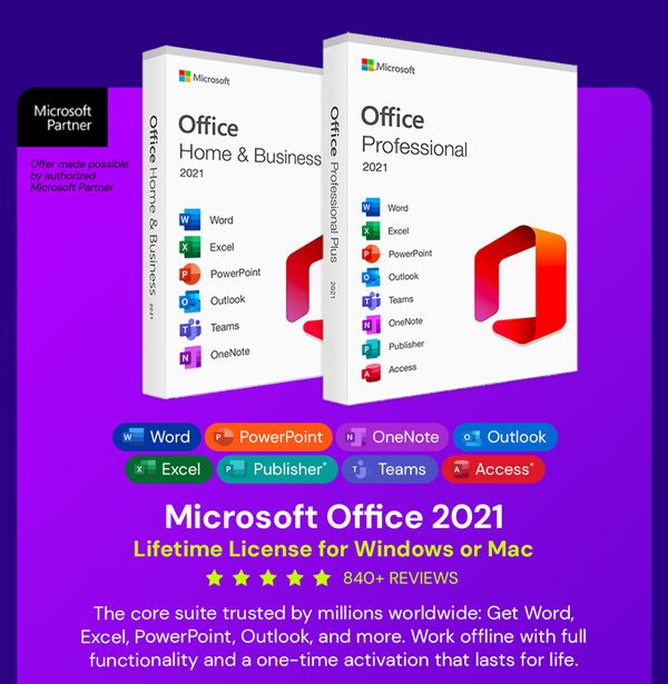 Microsoft Office 2021 for Windows or Mac: Lifetime License
