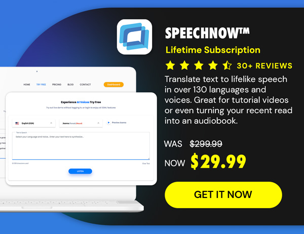 "Speechnow™ True to Life AI Text to Speech: Lifetime Subscription