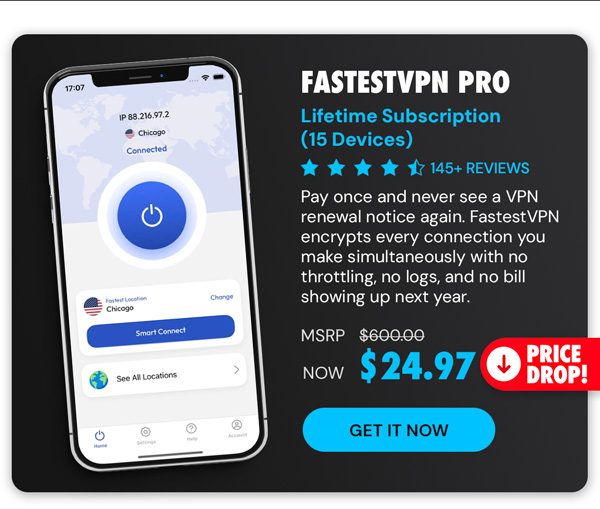 FastestVPN PRO: Lifetime Subscription (15 Devices)