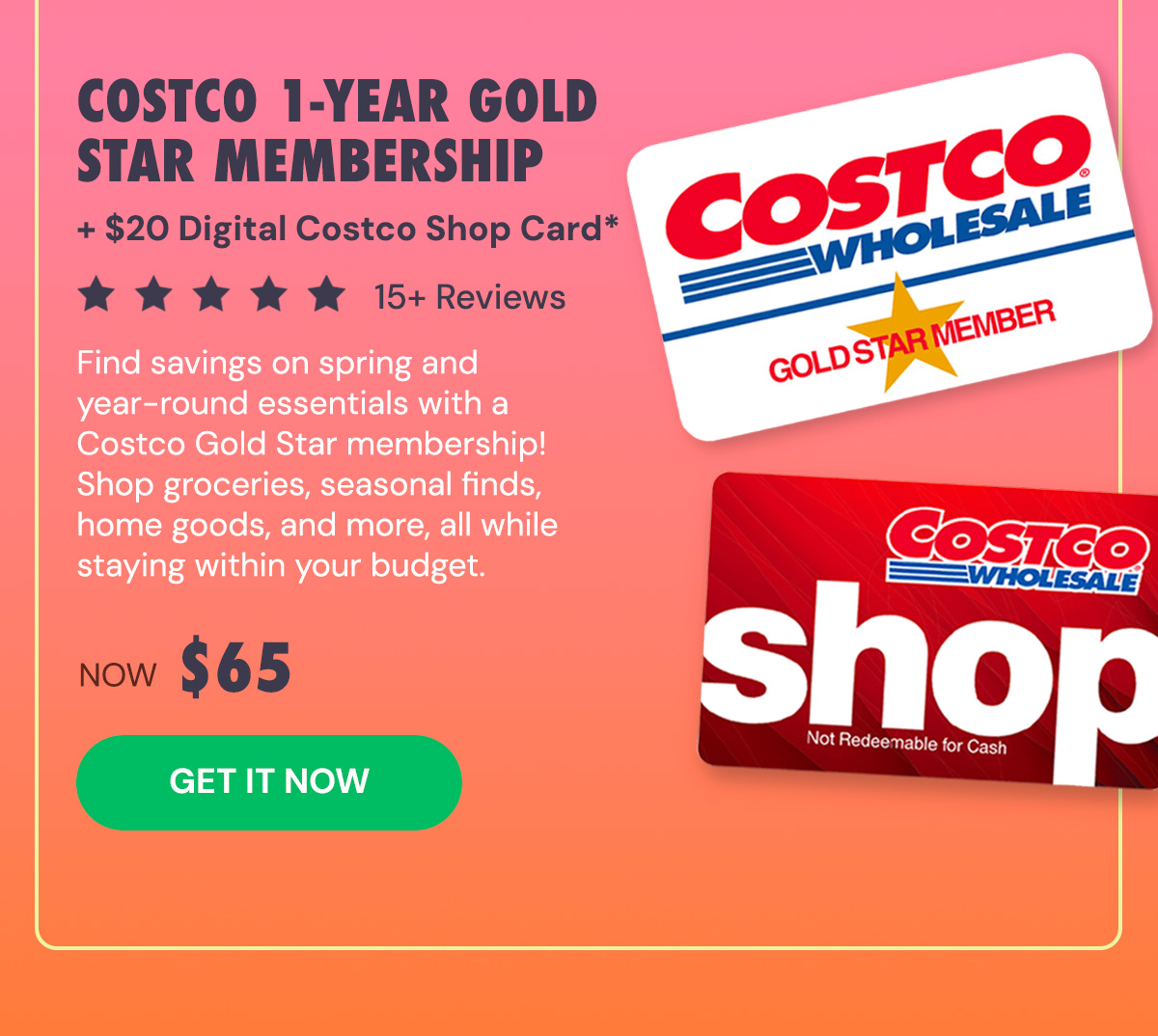 Costco 1-Year Gold Star Membership + $20 Digital Costco Shop Card